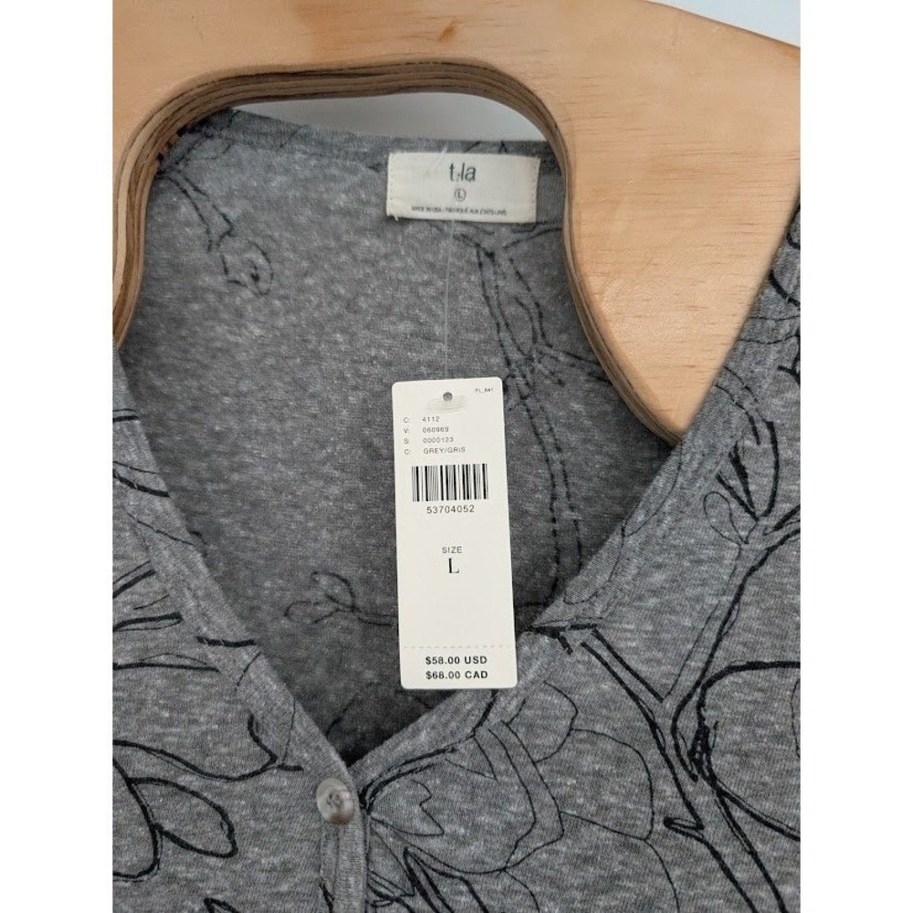 T. La Anthropologie NWT Women's Grey Floral Wilder Short Sleeve Vneck Tunic L - Picture 4 of 6